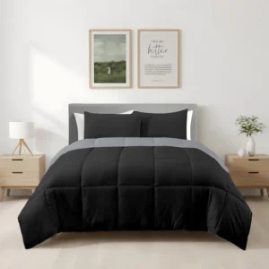 ACOLCHADO SIMIL PLUMON KING NEGRO/GRIS + 2 FUNDAS