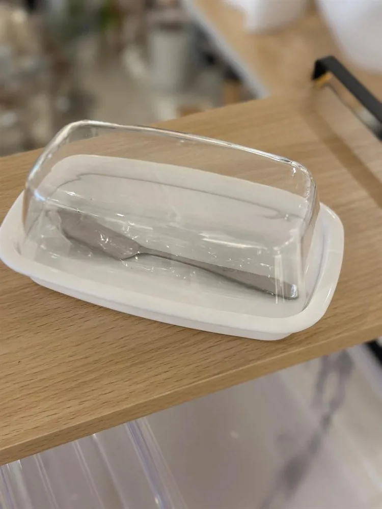 MANTEQUERA BASE DE PLASTICO BLANCO Y TAPA DE ACRILICO CON UNTADOR - Imagen 3