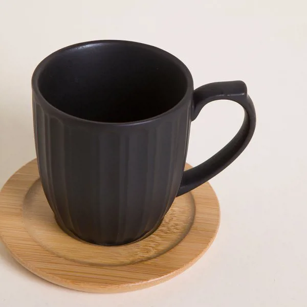 SEX X 2 TAZAS PORCELANA NEGRA C/PLATO BAMBOO 150 ML - Imagen 2