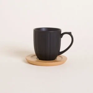 SEX X 2 TAZAS PORCELANA NEGRA C/PLATO BAMBOO 150 ML