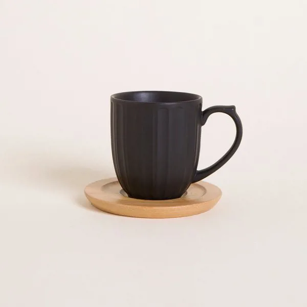 SEX X 2 TAZAS PORCELANA NEGRA C/PLATO BAMBOO 150 ML