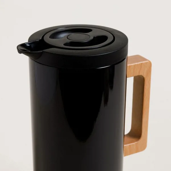 JARRA TERMICA BLACK CON AMPOLLA DE VIDRIO Y ASA DE MADERA 1000 ML - Imagen 2