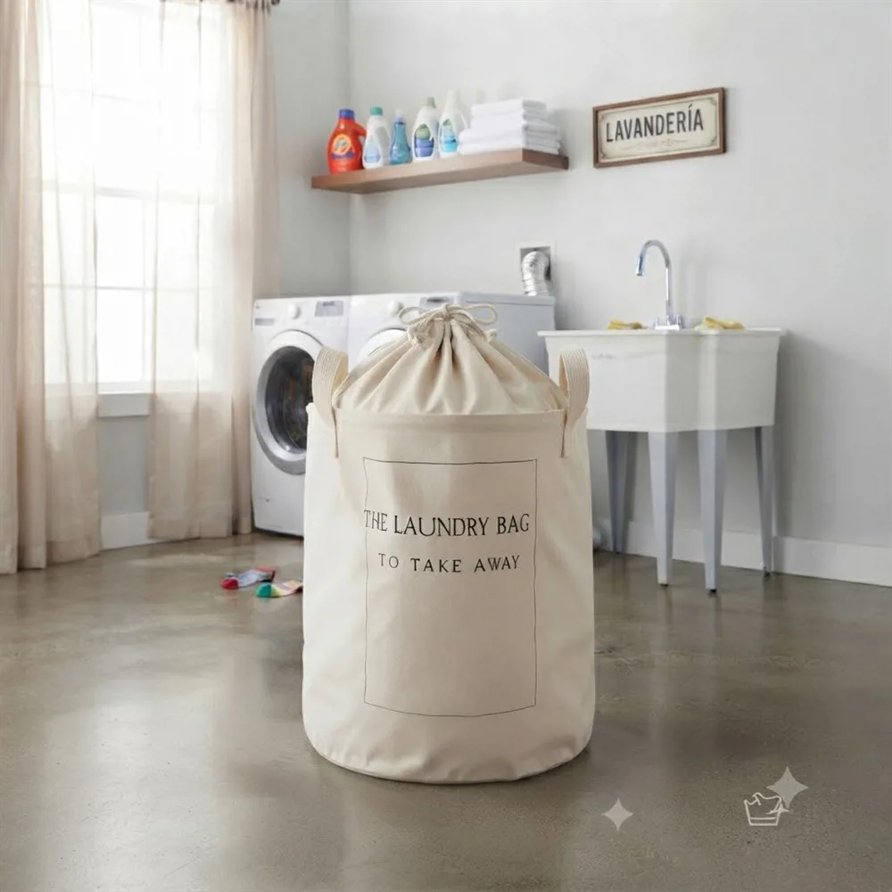CONTENEDOR THE LAUNDRY BAG XXL CON TAPA DE TELA Y MANIJA ALGODON - Imagen 2