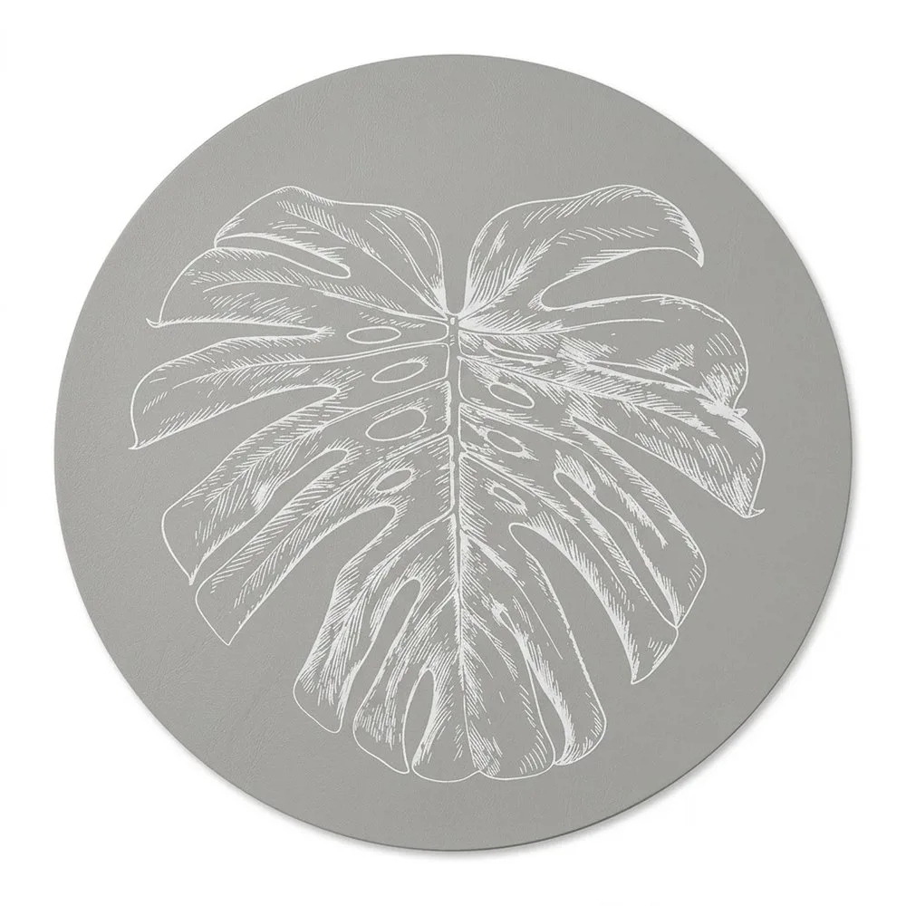 INDIVIDUAL REDONDO FOLIA HOJA GRIS - Imagen 2
