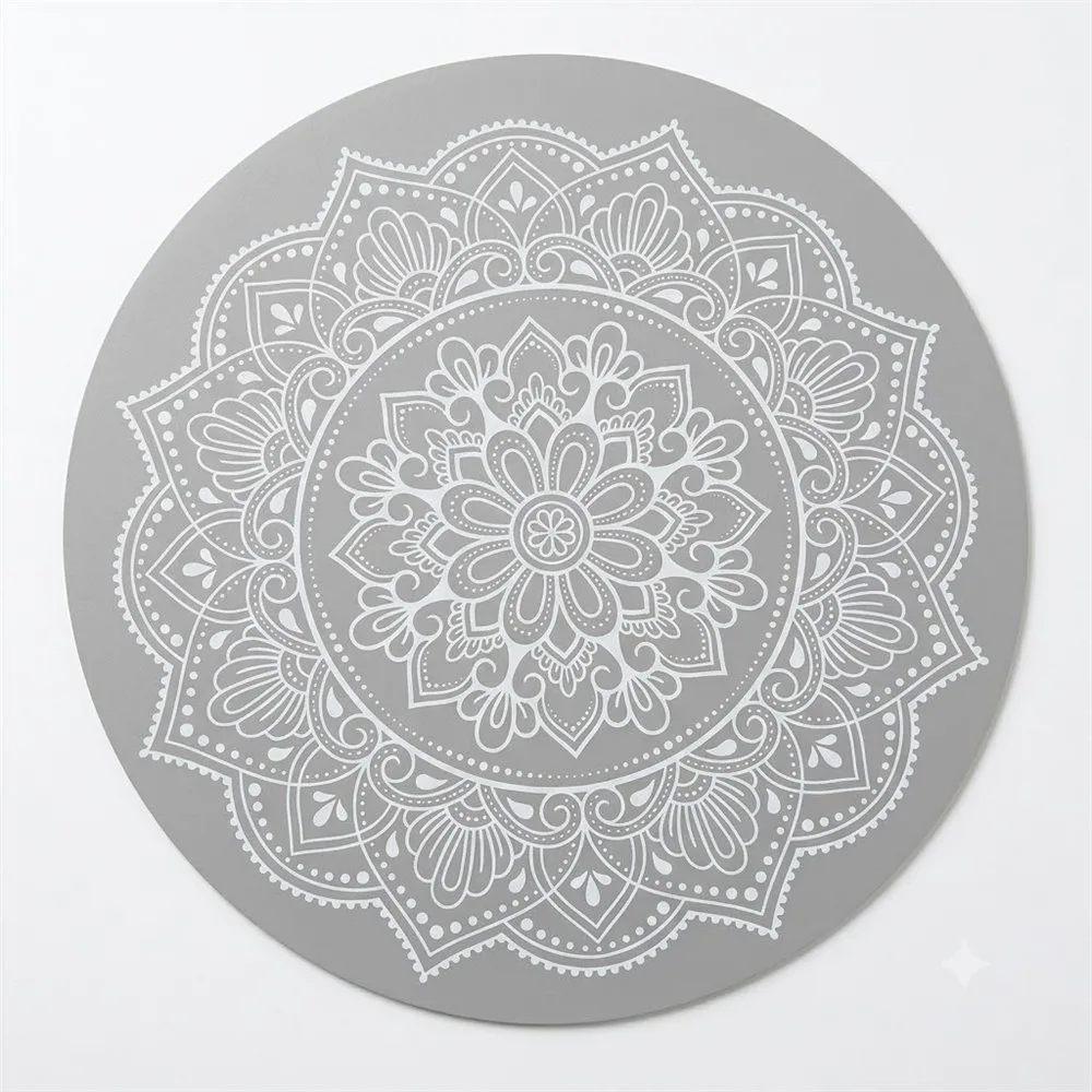INDIVIDUAL REDONDO FOLIA MANDALA FLORAL GRIS - Imagen 2