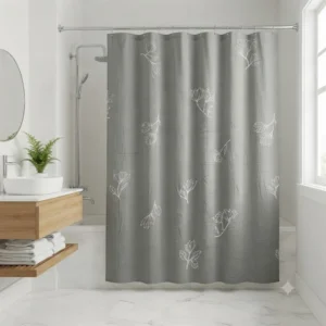 CORTINA DE BAÑO GASA ESTAMPADA CON RELIEVE BLANCO S/ GRIS