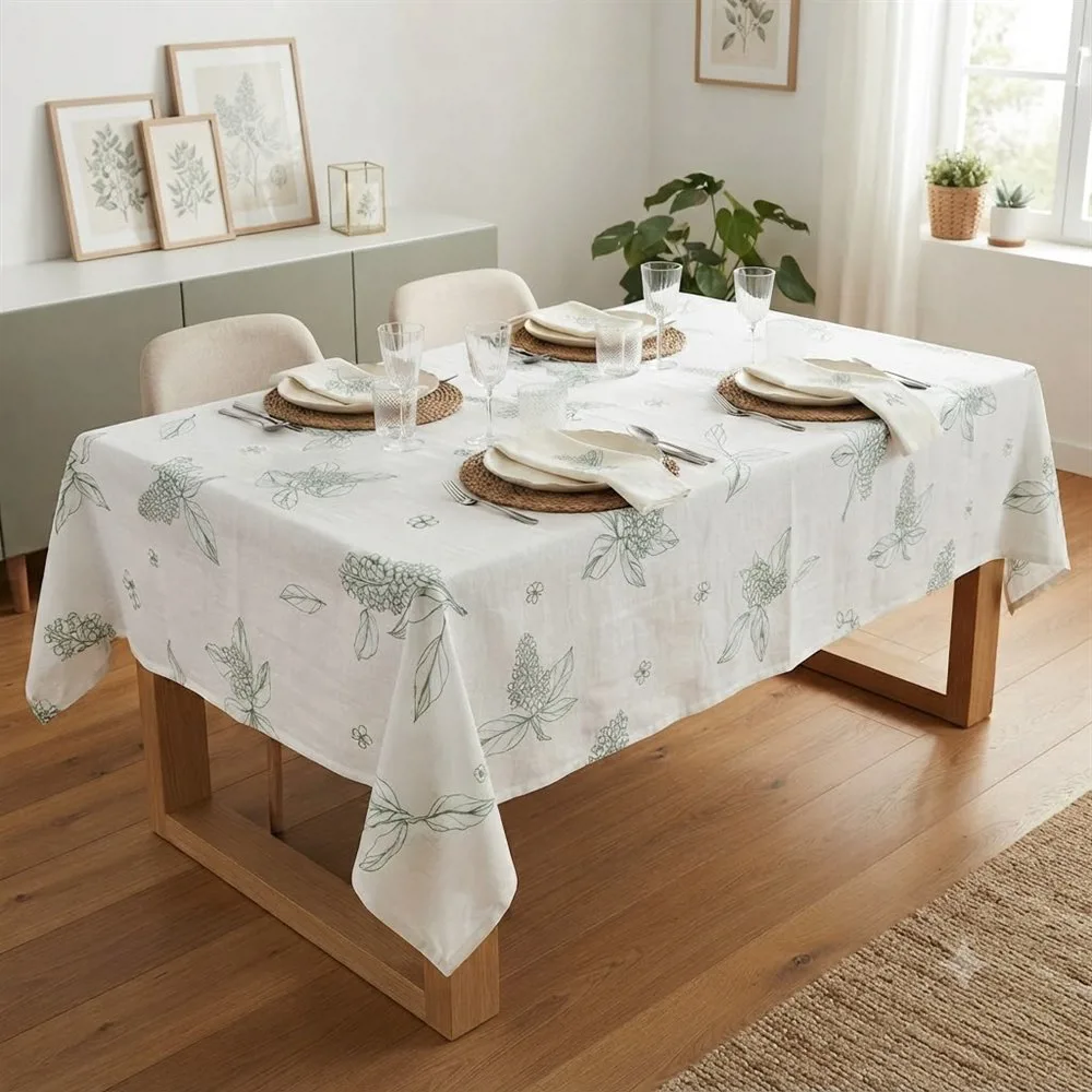 MANTEL RECTANGULAR GASA ESTAMPADO CON RELIEVE BLANCO