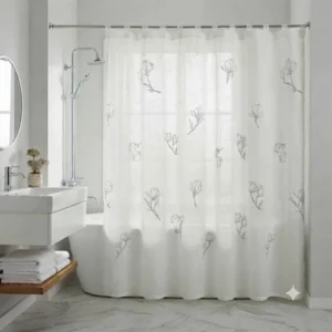 CORTINA DE BAÑO DE GASA ESTAMPADA CON RELIEVE MAGNOLIA GRIS /BLANCO