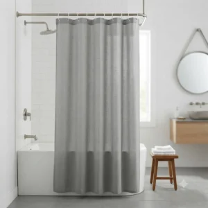 CORTINA BAÑO GASA LISA CON OJAL GRIS PERLA