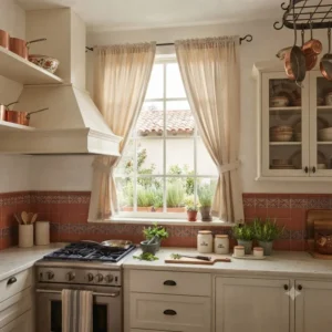 SET X 2 PAÑOS DE CORTINAS P/COCINA  TUSOR LISA NATURAL
