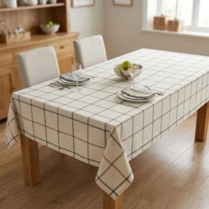 MANTEL TUSOR ESTAMPADO CUADROS BEIGE/GRIS