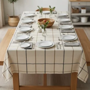 MANTEL TUSOR ESTAMPADO  CUADROS BEIGE/GRIS