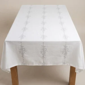 MANTEL RECTANGULAR GASA C/RELIEVE  BLANCO C/ ESTAMPA GARLAND FONDO BLANCO