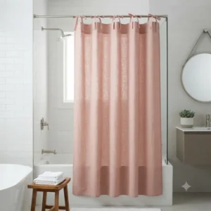 CORTINA BAÑO TUSOR CON TIRAS ROSA
