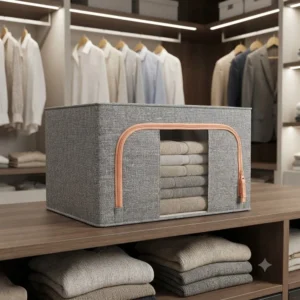 CAJA PLEGABLE TELA VENTANA TRANSPARENTE "LILLE GRIS" 39 X 29 X 19 CM