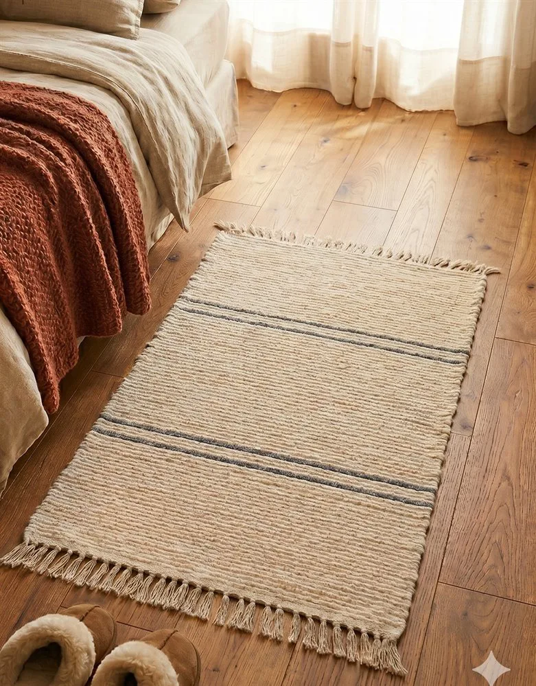 ALFOMBRA RDM 100% ALGODON NATURAL RAYA DOBLE GRIS