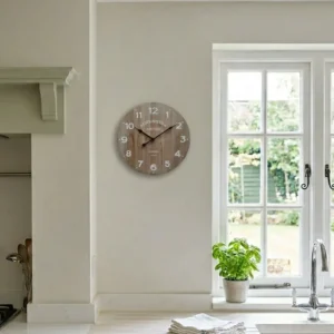 RELOJ DE MADERA C/NUMEROS BLANCOS