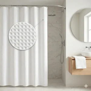 CORTINA DE BAÑO GEOMETRICA BLANCA