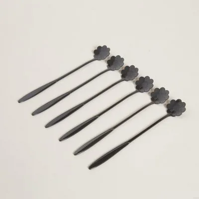 CUCHARA DE ACERO NEGRO DISEÑO FLOR