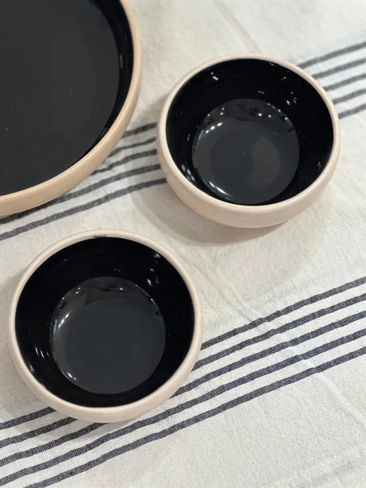 MINI BOWL KORBA NEGRO BRILLANTE CON BEIGE 10 CM - Imagen 2