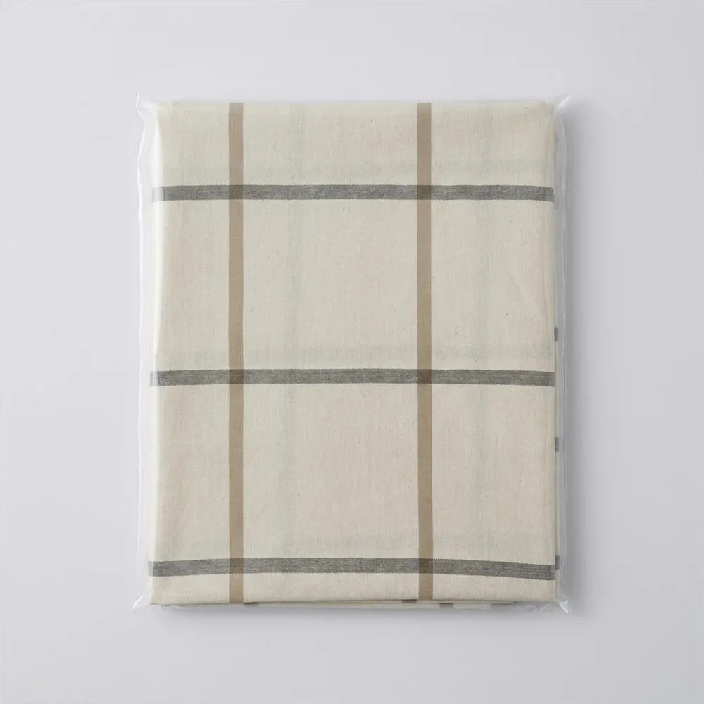 MANTEL TUSOR ESTAMPADO CUADROS BEIGE/GRIS - Imagen 2