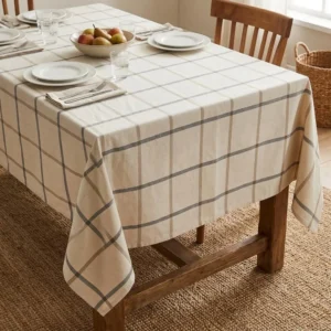 MANTEL TUSOR ESTAMPADO CUADROS BEIGE/GRIS