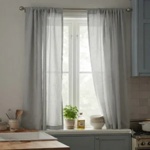 SET X 2 PAÑOS CORTINA COCINA  TUSOR LISA GRIS