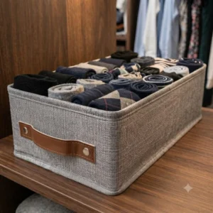 CAJA PLEGABLE FORRADA EN TELA MANIJA DE CUERO (S) REIMIS