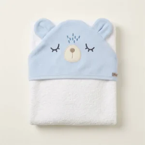 TOALLON CON CAPUCHA BORDADO OSO CELESTE