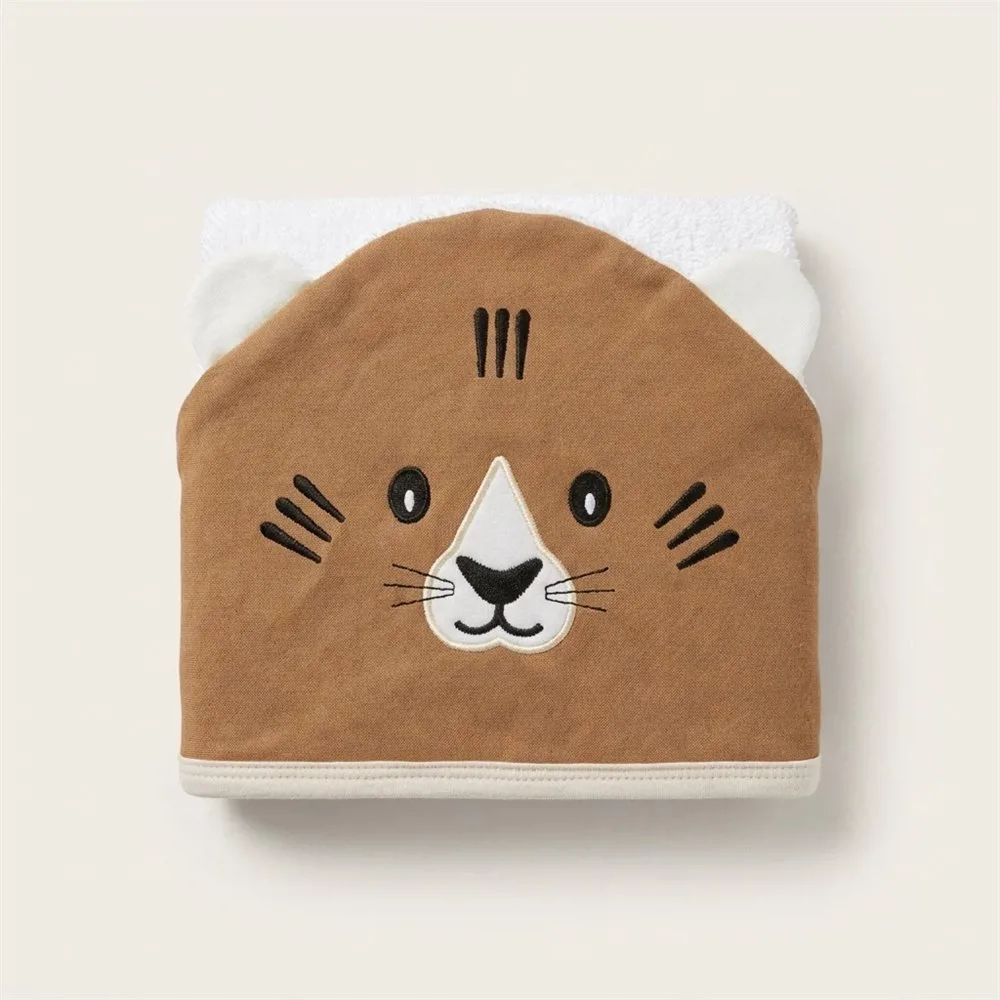 TOALLON CON CAPUCHA BORDADO GATO MARRON - Imagen 2