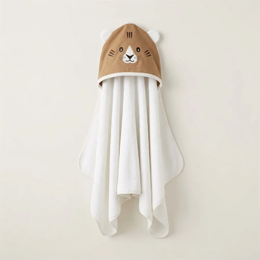 TOALLON CON CAPUCHA BORDADO GATO MARRON