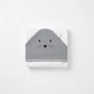 TOALLON CON CAPUCHA GATO GRIS BORDADO