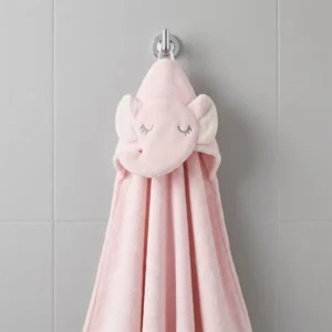 TOALLON DE BAÑO CON CAPUCHA ELEFANTE ROSA