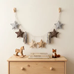 GUIRNALDA ESTRELLAS TUSOR BEIGE/MARRON/CELESTE 1,50 MTRS.