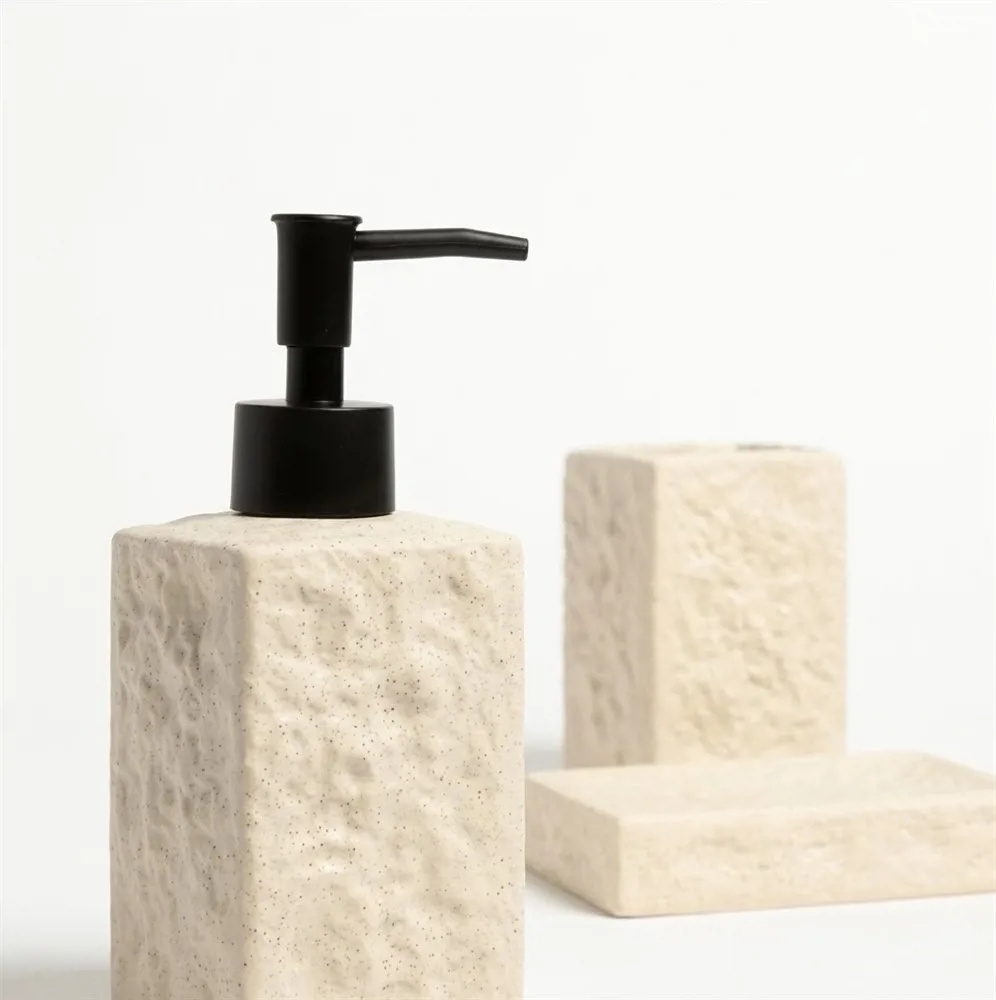 SET DE BAÑO X 3 ROCA CUADRADO BEIGE CERAMICA - Imagen 2