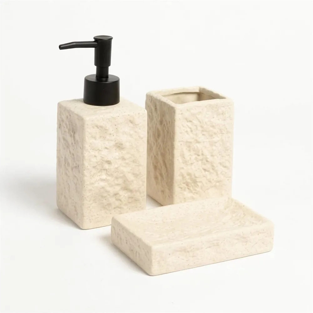 SET DE BAÑO X 3 ROCA CUADRADO BEIGE CERAMICA