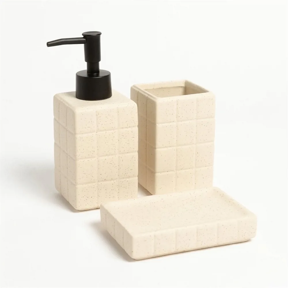 SET DE BAÑO X 3 CUADROS CUADRADO BEIGE