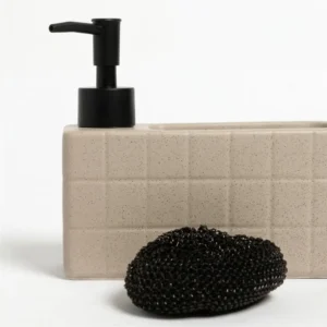 SET DISHES/HANDS CON ESPONJA CUADROS GRIS CLARO