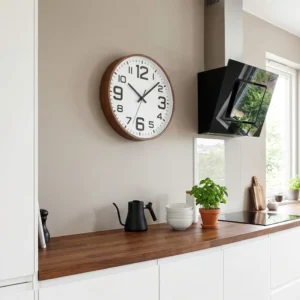 RELOJ PARED MADERA OSCURO BLANCO