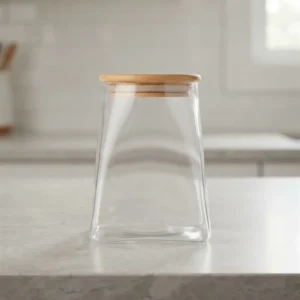 FRASCO VIDRIO BASE CUAD. C/TAPA BAMBOO 500ML