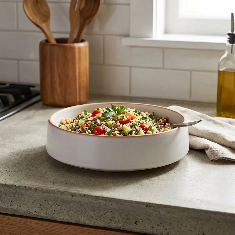 ENSALADERA TOZEUR NEO BLANCO DOTS BORDE NATURAL - Imagen 4