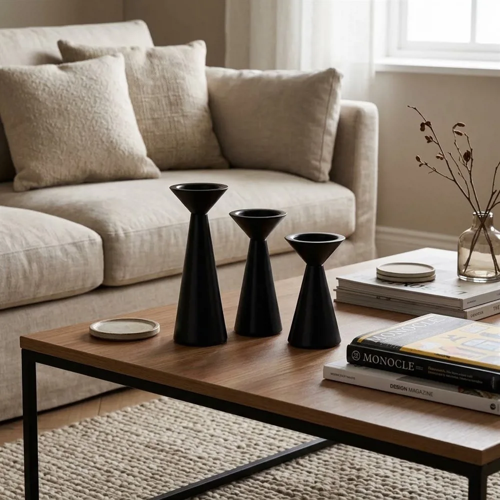 SET X 3 PORTAVELAS ZEIL BLACK - Imagen 3