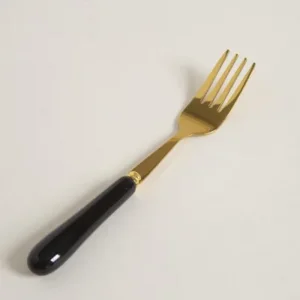 TENEDOR DE ACERO DORADO MANGO DE CERAMICA NEGRO