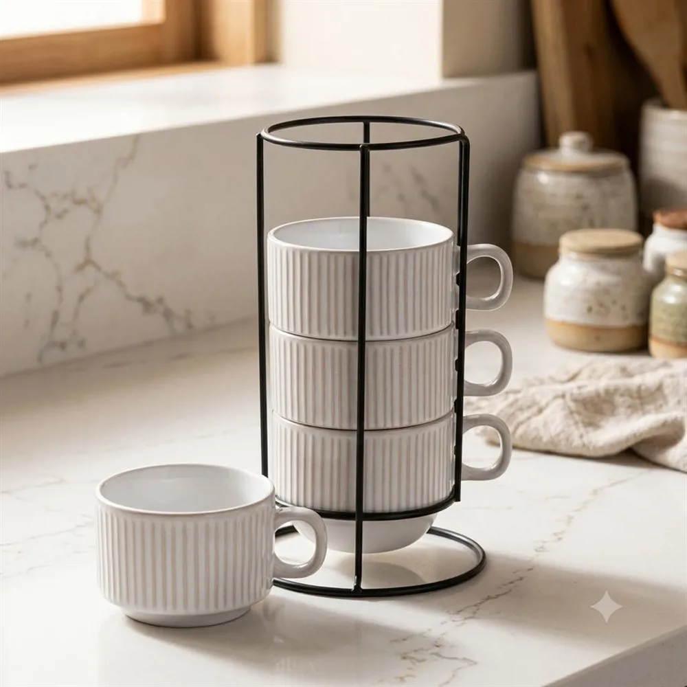 SET X 4 TAZAS GRATED EN RACK