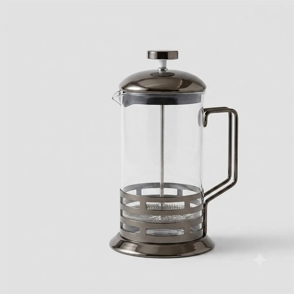 CAFETERA CON EMBOLO RAYAS PELTRE BRILLANTE 600 ML - Imagen 2