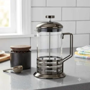 CAFETERA CON EMBOLO RAYAS PELTRE BRILLANTE 600 ML