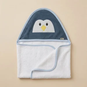 TOALLON CON CAPUCHA BORDADO PINGUINO AZUL