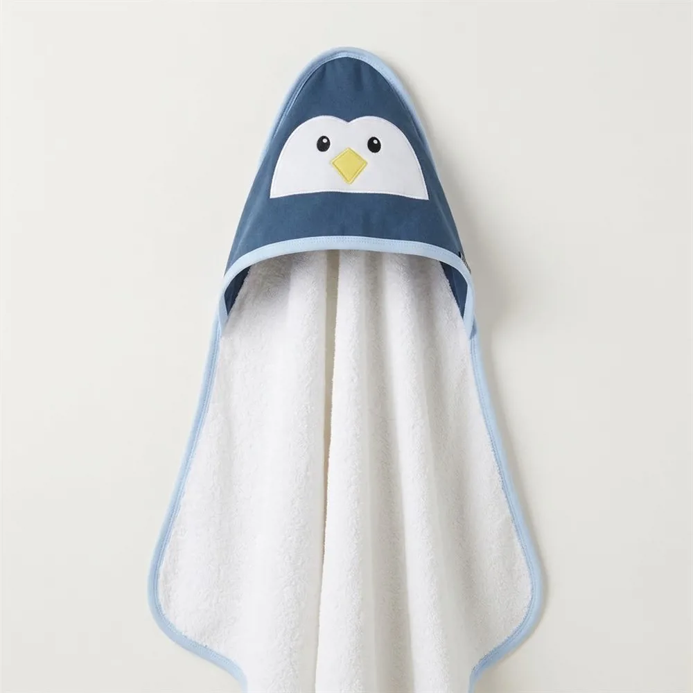 TOALLON CON CAPUCHA BORDADO PINGUINO AZUL - Imagen 2
