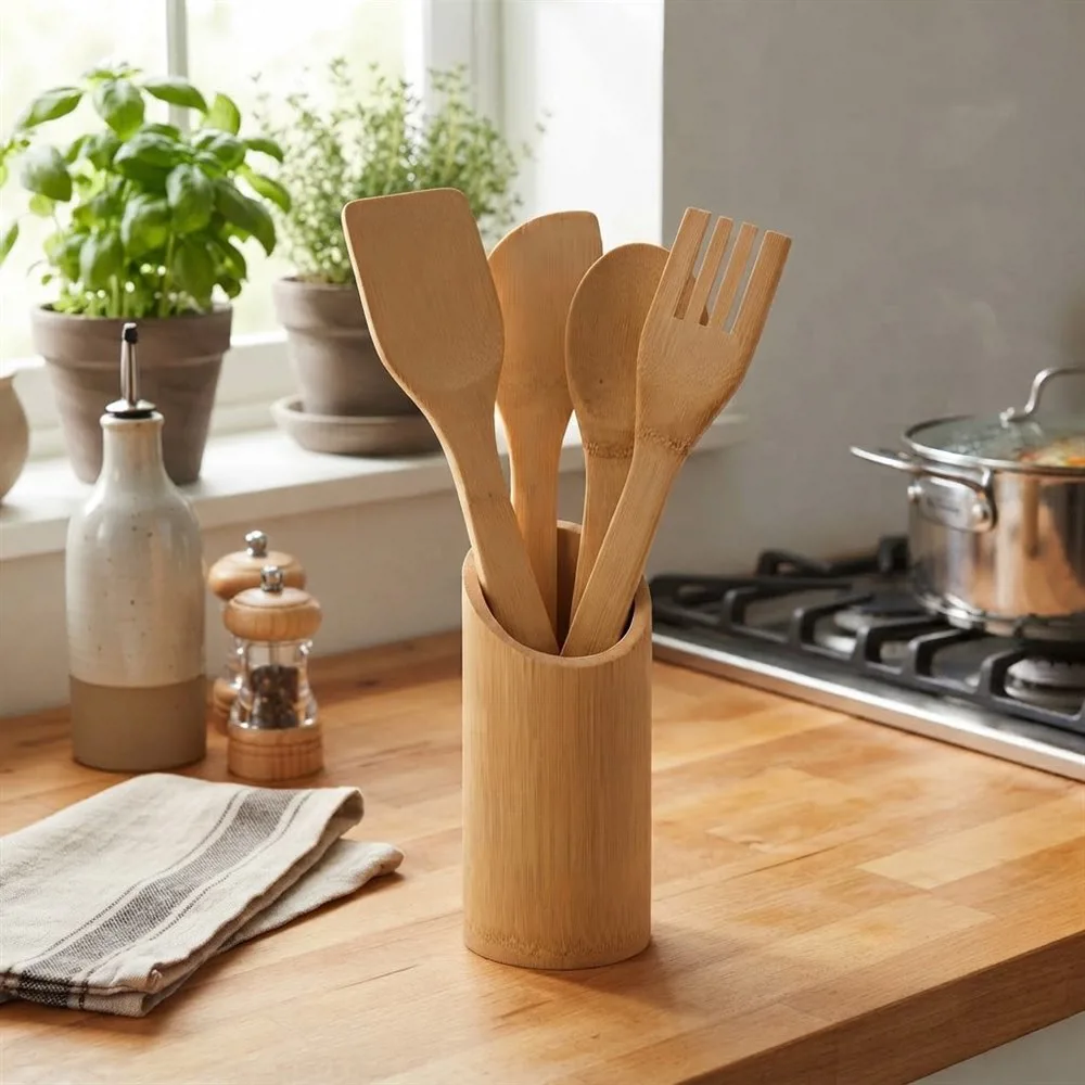 SET 4 UTENSILIOS BAMBOO C/ PORTA UTENS. - Imagen 2